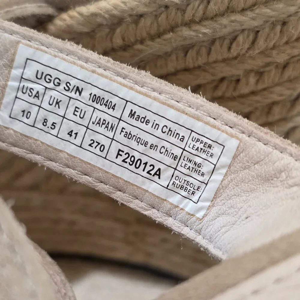 WOMAN’S UGG AUSTRALIA TAUPE TAWNIE WEDGE ESPADRILLE SANDALS - SIZE 10